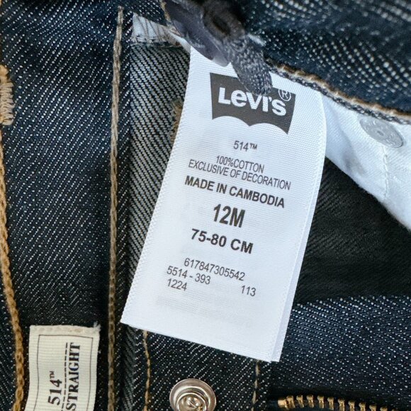 3/$15 Levi’s NWOT 514 Slim Straight jeans 12m dark wash baby pants - Picture 14 of 14